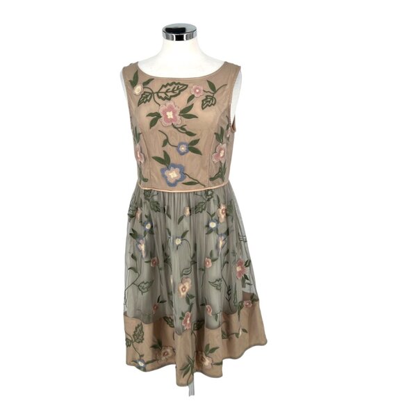 Sundance Peony Floral Embroidered Sleeveless Dress Beige Green Pink Size 8 - Picture 15 of 15